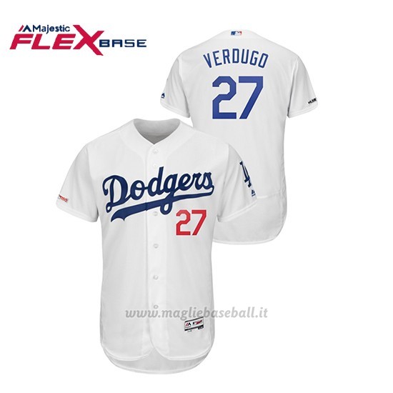 Maglia Baseball Uomo Los Angeles Dodgers 27 Alex Verdugo Flex Base Autentico Collezione Bianco